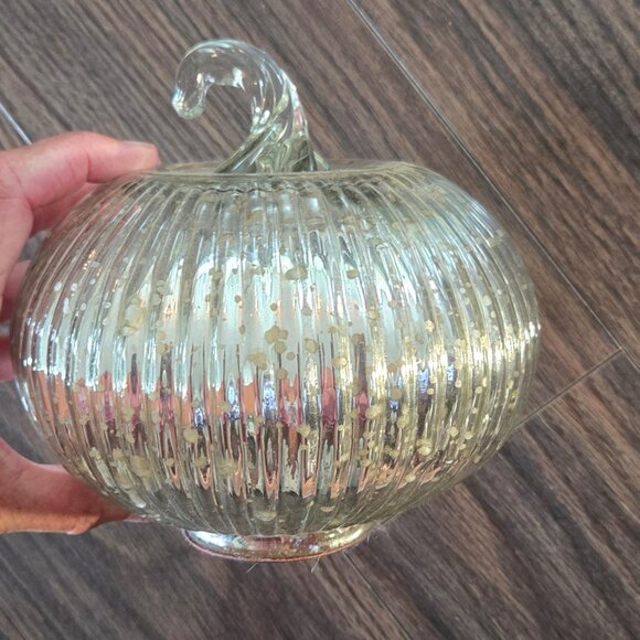Cottagecore Style Mercury Glass Decorative Pumpkin with Ridges NWOT - Picture 1 of 7